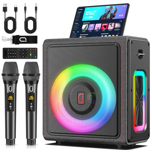 Máquina de Karaoke con micrófonos inalámbricos HWWR Karaoke con 2 Micrófonos para Adultos Niños, Karaoke Sistemas Accessoires utiles pour Micro (MS75-2Mics)