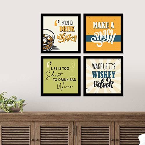 Image of kotart - Framed Wall Posters for Bar Kitchen Restaurant Wall Decor - Bar Theme Frames - Framed Posters for Kitchen Wall Decor (11 x 11 inch, Framed) Set of 4 (Art 15, Small)