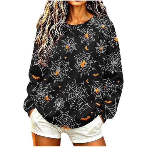 Image of Meeyuioe Halloween Sweatshirt for Women Pumpkin Witch Print Graphic Jumper