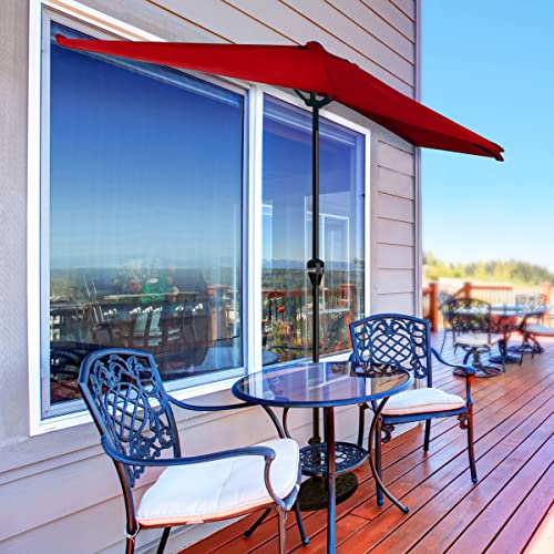 Image of Half Umbrella Outdoor Patio Shade - 9 ft Patio Umbrella with Easy Crank - Small Canopy for Balcony, Table, or Deck by Pure Garden (Maroon Red)