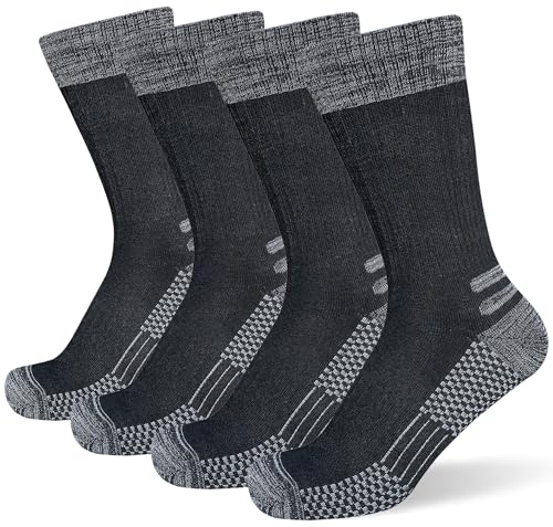 suaskk Men's Crew Work Boot Socks, Thick Cushioned Moisture Wicking Hiking Sock 4 Pairs