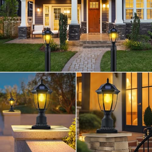 Dariisi Solar Lamp Post Lights 2 Pack, Motion Sensor Solar Lantern Post Lights With Pier Mount Base, Solar Post Lights Outdoor Waterproof For Garden Pathway Pole Pillar thumb #6