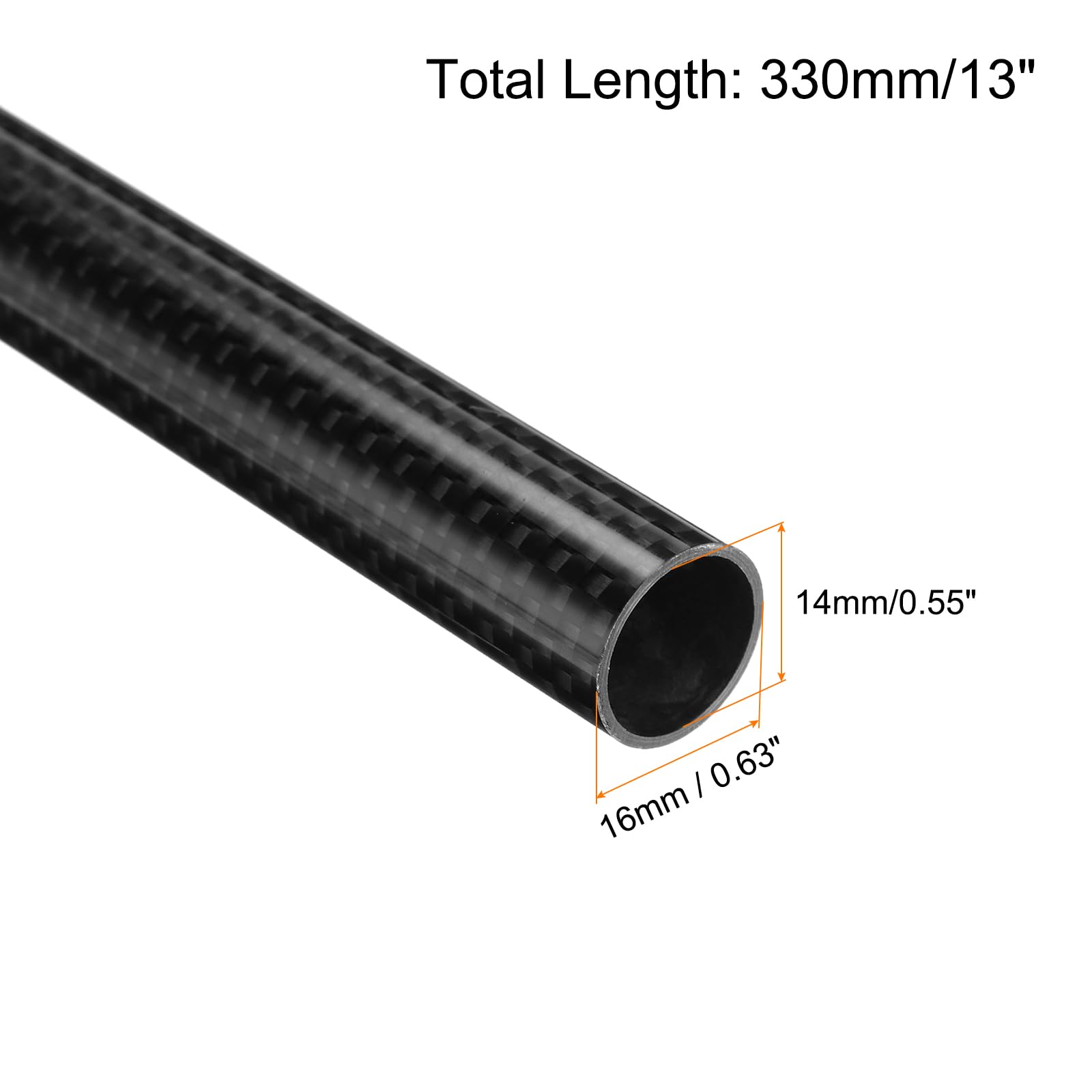 QUARKZMAN 2Pcs Tubes en Fibre de Carbone 14 x 16 x 330mm Surface Brillante Tige en Carbone Enroulée en 3K pour avion RC, Quadricoptère, Multicoptère