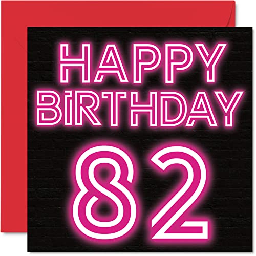 Divertidas tarjetas de cumpleaños 82 para hombres y mujeres, brillo neón, tarjeta de feliz cumpleaños para papá, mamá, bisabuelo, abuelo, abuela, tía, tía, 145 mm x 145 mm, tarjeta de felicitación de