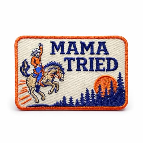 Mama Tried Patch - Vintage Cowboy Patch - Western Patches - Iron On or Sew On Embroidery Patches for Backpacks Gift DIY Applique Accessories Trucker Hats Clothes Size: 3 5x2 inch