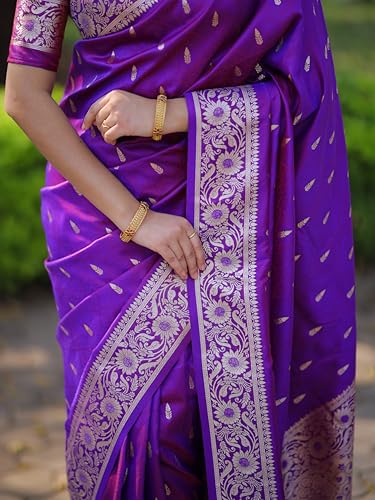 Image of SGF11 Women's Kanjivaram Pure Soft Silk Saree For Women Pure Golden Zari With Blouse Piece