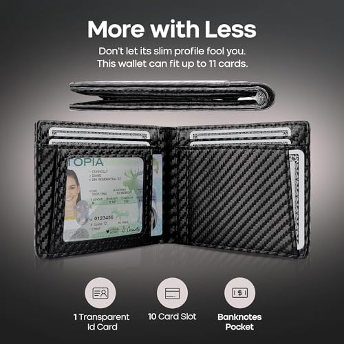Image of ALPHA PAIR RFID Wallet for Men - Slim Wallet for Men - Men's Wallet with 10 Credit Card Holders and 1 ID Window - Men's Wallet with RFID Blocking Technology -Bifold Leather Wallet- Black