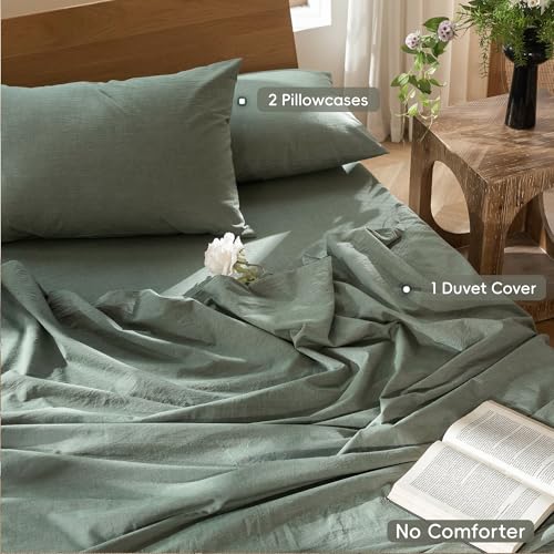 Image of MooMee Duvet Cover Set 100% Washed Cotton Linen Like Oversized Full | Relaxed Linen-like Texture. Soft, Breathable & Long-lasting Comfort. Lightweight. Hidden Zipper with 8 Interior Corner Ties