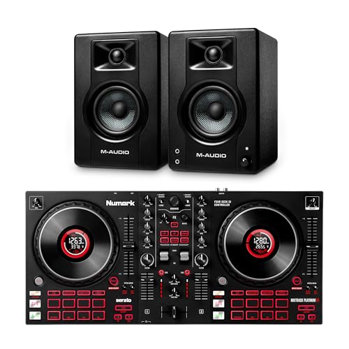 Numark Pack Contrôleur DJ Mixtrack Platinum FX et Paire de Moniteurs de Studio M-AUDIO BX3 pour Enregistrement Studio, Production Musicale, Podcasting,...