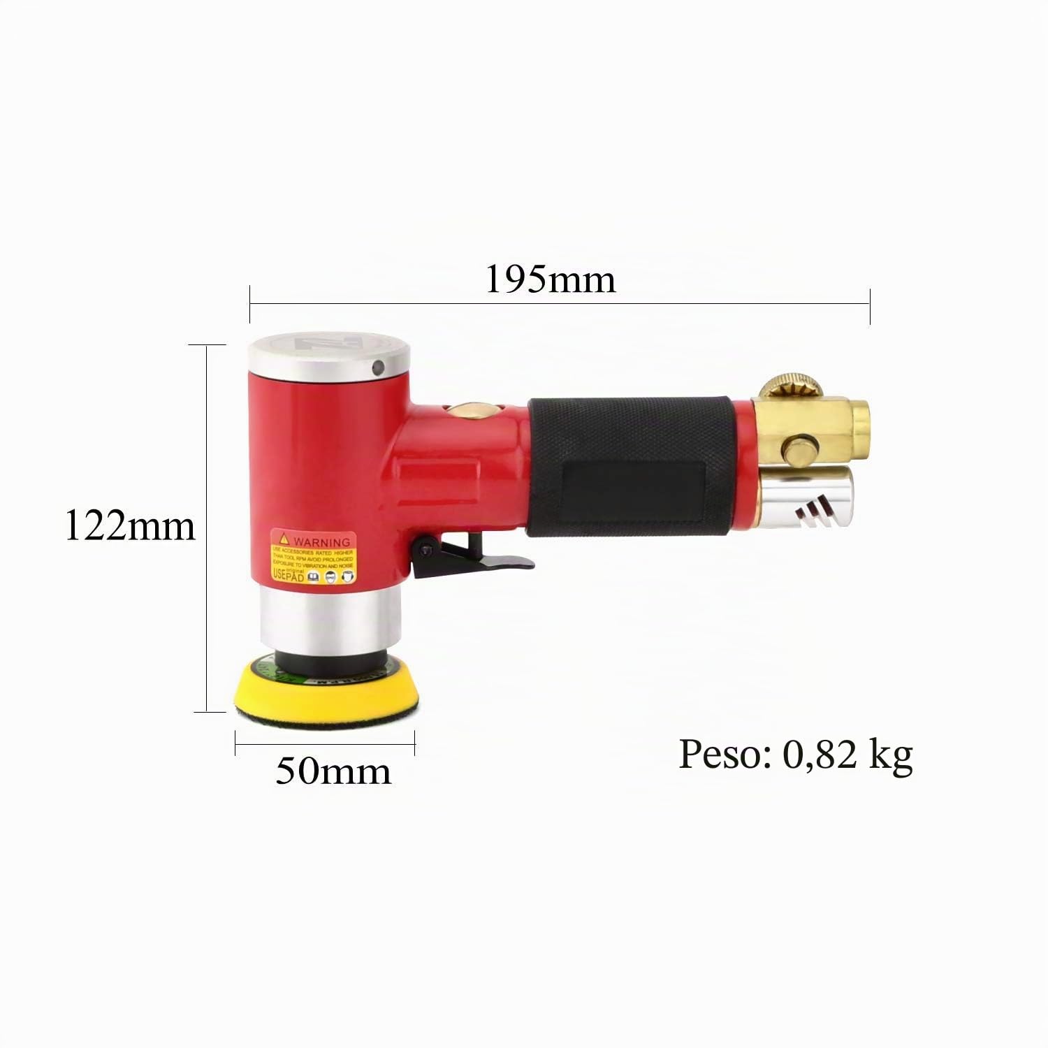 Nuevo afilador/pulidor angular de presión de aire de lijadora orbital de alto rendimiento Mini Rectángulo de lijado recto rojo largo de 50 mm y 75 mm (Rojo)