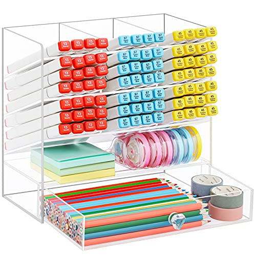 Marbrasse Clear Pen Organizer Storage, Acrylic Desk Organizer With 12 Compartments, Pen Organizer For Desk, Desktop Art Organizer For Office School Art Supplies (Acrylic Pen Holder With Drawer) #TOP2
