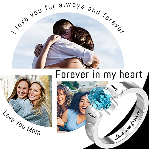 Kurafeel Birthstone Rings, 925 Sterling Silver Or Brass Custom Birthstone Ring, Personalized Name Love Heart Promise Rings With Rhodium Plated Gifts For Her Women Mother Men Couples Christmas Birthday #TOP7