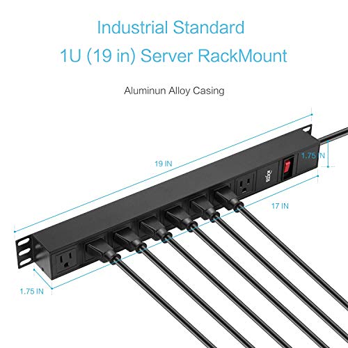 image for KMC 8-Outlet Metal Power Strip Surge Protector, Rack Mount PDU, Metal 