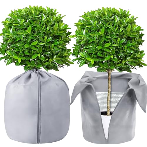 PATEMZON Lot de 2 Housses de Protection pour Plantes, Protection Hivernale pour Plantes, Fermeture Éclair + Cordon de Serrage, Toile Hivernage Plante Réutilisable, Voile d'Hivernage Extérieur (Gris)