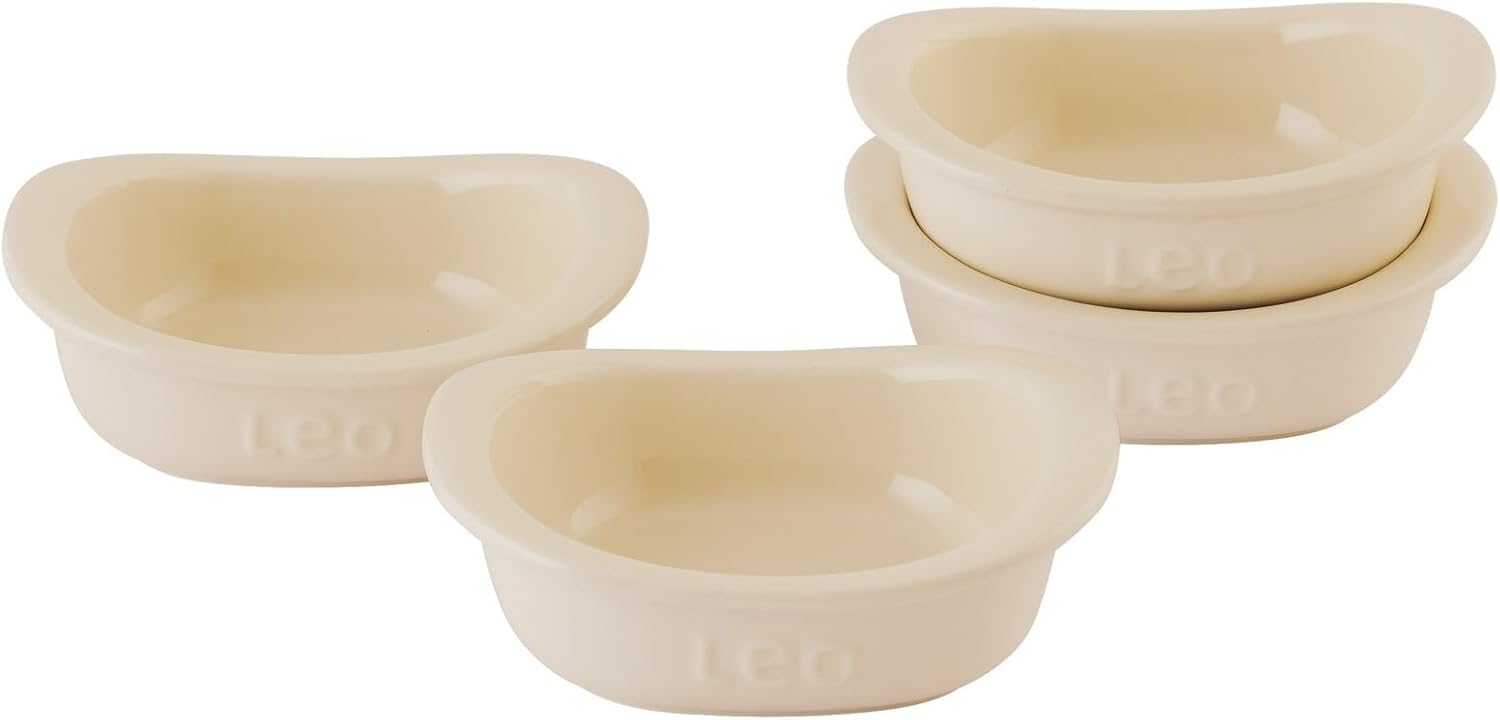 BergHOFF Balance 4Pc Stone Square Ramekin Crème Brulé Set 4.25" x 4" x 1.6", 7oz., For Tart Dessert, Wide Handle, Non-porous Ceramic Bakeware, Oven Safe Up To 464°F (240°C), Moonbeam