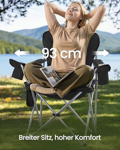 SONGMICS Campingstuhl, klappbar, Klappstuhl, breiter Sitz, hohe Rückenlehne, Outdoor-Stuhl, tragbar, Outdoor-Stuhl, mit Getränkehalter, Handyhalter, Stoff-Organizer, schwarz-grau GCB005BH01 3