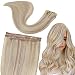 RUNATURE Hair Extensions Clip in Human Hair Platinum Blonde Highlighted Ash Blonde Clip in Hair Extensions 14 Inch Natural Hair Clip in Extensions Color 18P60 50g 3 Pieces Human Hair Extensions