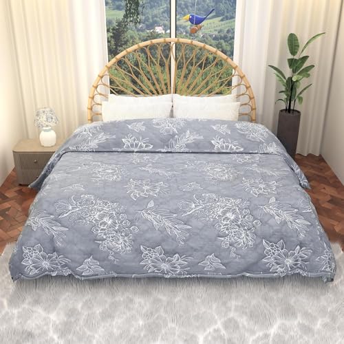 Aizza Trends 220 GSM Reversible AC Comforter for Double Bed | All Weather Warm & Soft Microfiber Quilt | Beautifully Crafted Razai, Duvet & Kambal for Home Size 200 x 230 Cm (Blue Floral, Double)