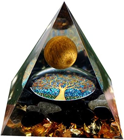 Besorgone Orgonite Pyramid for Positive Energy Chakra Orgone with Crystal Healing Stones Attract Wealth Wisdom Meditation Gift (Tiger Eye - Obsidian)