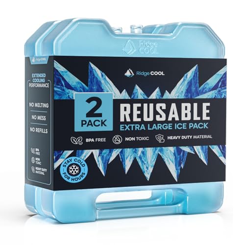 RIDGECOOL 2 Pack Reusable Extra Large Ice Packs for Cooler, Long Lasting Freezer Packs for Camping, Beach, and Road Trips, Cooler Ice Packs BPA-Free Non-Toxic, 10.28" x 7.80"