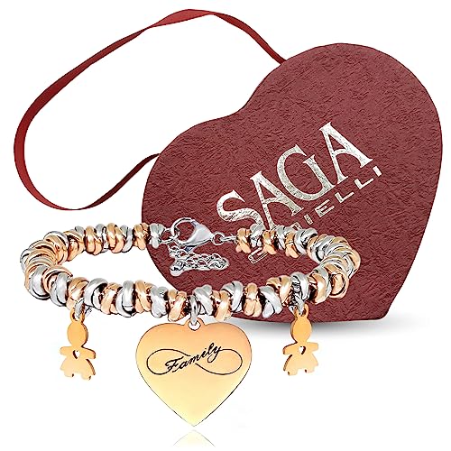 SAGA GIOIELLI® Bracciale Donna Infinito Amore Family Acciaio (2 BAMBINE)