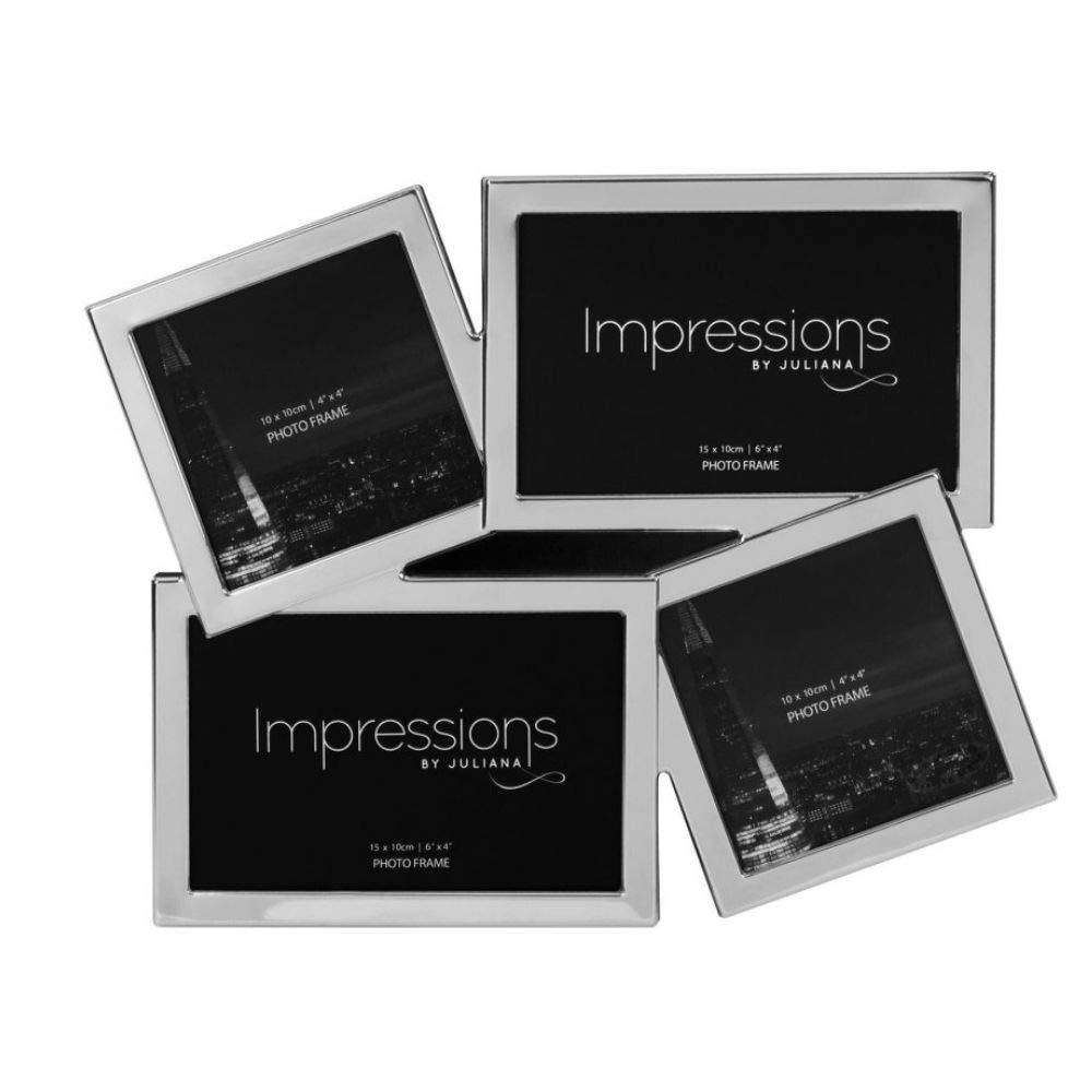 Ukgiftstoreonline Silver Impressions Modern Nickel Plated Multi 4 Photo Aperture Picture Frame