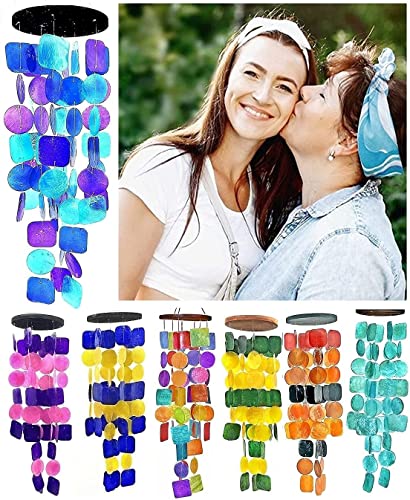 Bellaa Wind Chimes Outdoor Unique Gift Mom Windchimes Outside Clearance Patio Garden Yard Deck Indoor Ocean Home Decor Memory Hanging Bells Recycle Capiz Shell Sea Glass Chime Purple 27 Inch #TOP2