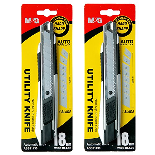 M&G 18mm Metal Ratchet-Lock Heavy-Duty Utility Knife 2-Pack, Texturing Rubberized Grip (ASS91430)