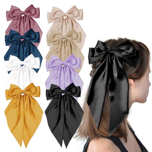 Barrettes à cheveux surdimensionnées en ruban lot de 8 grands nœuds avec queue longue pour femme