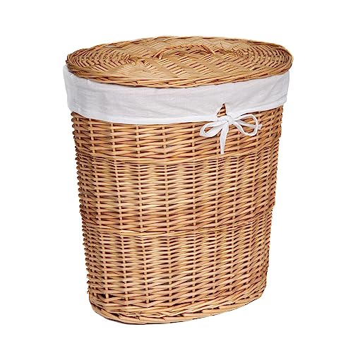 Arthur Cameron Panier à linge ovale de luxe en osier avec couvercle (Grand, Naturel)
