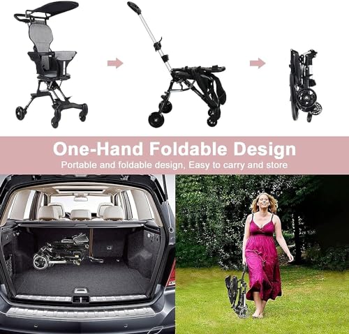 Optico Baby Stroller - Professional Foldable 4 Wheels Ergonomic Adjustable Infant Carriage for 1 to 6 Years Old, Portable Lightweight Compact for Airplane Travel (Black & Grey)