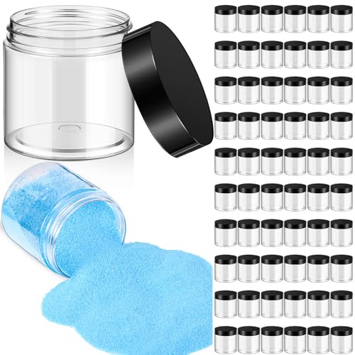 Patelai 60 Pcs Plastic Container Jars with Lids Round Clear Travel Cosmetic Container Jars for Toiletries, Lotion, Cream, Ointments, Makeup, Rhinestone, Samples, Kitchen Storage(Black,6 oz)
