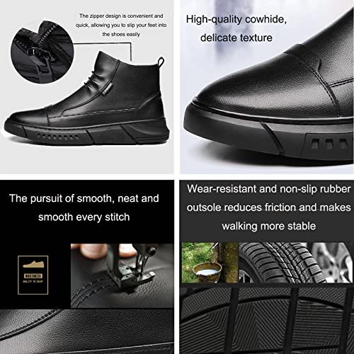 PURCHAWEE Men's Leather Slip-on Chelsea Boots,Casual Non-slip Side Zipper High Top Business Chukka Ankle Boots Formal Boots2