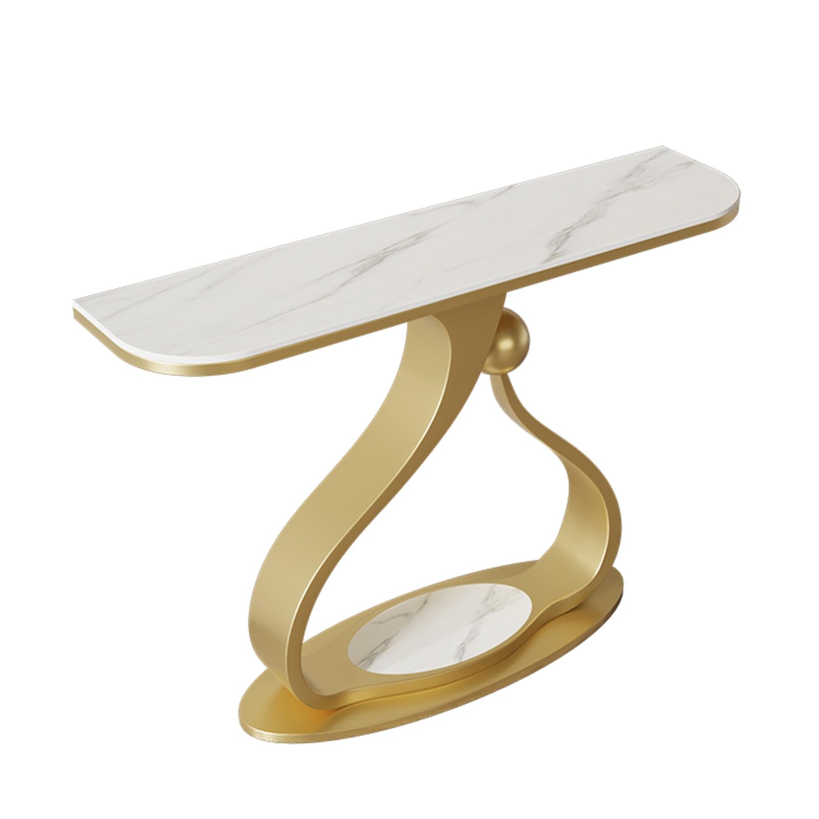 MESCXTY Modern Entryway Table, Farmhouse Console Table Behind Couch with Stone Slab Top,Narrow Hallway Accent Tables Artistic Metal Base, Easy Assembly for Entrance, Living Room(White+Gold,47.2in)