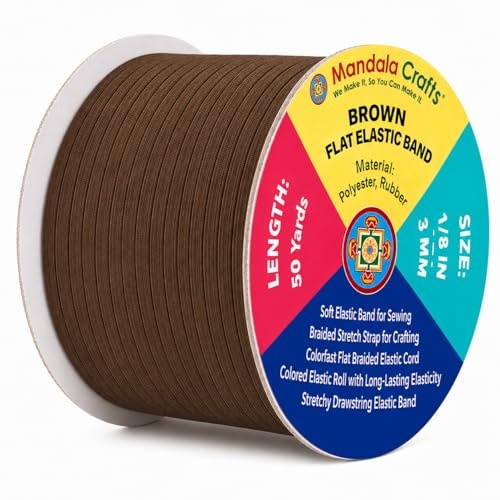 Mandala Crafts 50 Yards 1/8 Inch 3mm Brown Elastic Bands for Sewing