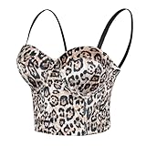 ELLACCI Leopard Pattern Bustier Crop Top Push Up Women's Corset Top Bra Brown Large