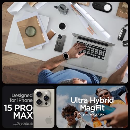 Image of Spigen for iPhone 15 Pro Max Case, Ultra Hybrid MagFit [Anti-Yellowing] [Compatible with Magsafe] - Carbon Fiber