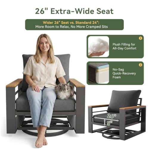 Image of Aoxun Aluminum Patio Furniture Set with Swivel Chairs & Fire Pit Table