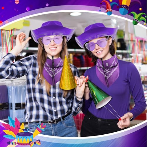 Hicarer 12 Pieces Disposable Plastic Cowboy Hat Set for Party Felt Wide Brimmed Western Cowgirl Hat for Men Women(Purple) by Hicarer - Image 5