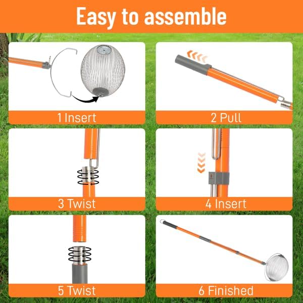 Nut Gatherer Roller, Nut Picker Upper for Pecans, Acorns, Hickory Nuts, Sweet Gum Balls, Golf Balls, Stainless Steel Nut Collector with Adjustable Handle, Yard Cleanup Tool