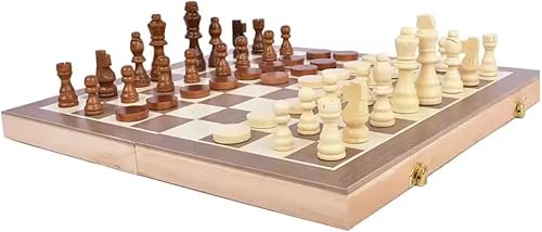 Miniatura 4 de Juego de mesa de ajedrez y damas de madera magnética de 15 pulgadas, diseño de viaje portátil con almacenamiento, 2 jugadores