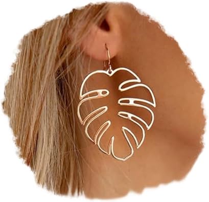 Doubnine Palm Leaf Earrings Large Monstera Gold Line Dangle Earrings Bohemian Summer Festvial Jewelry for Women