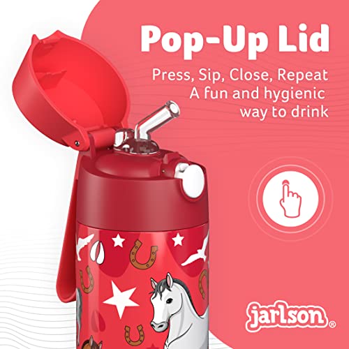 Jarlson&reg; Kids Water Bottle CHARLI [12OZ] - Stainless Steel Thermo Bottle with Straw - Insulated, Spill Proof Waterbottle for School & Sports - Thermo Tumbler for Boys & Girls (Horse)
