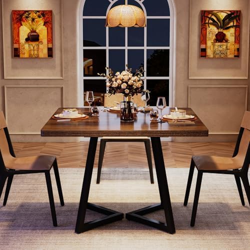 Tribesigns Square Dining Table for 2, 31.5" Industrial Dinner Table with Metal Base, Kitchen Table for Dining Room, Small Space, Apartment, Rustic Brown & Black - 4