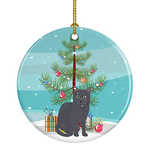 Caroline's Treasures Nebelung Cat Merry Christmas Ceramic Ornament Christmas Tree Hanging Decorations for Home Christmas Holiday, Party, Gift, 3 in, Multicolor