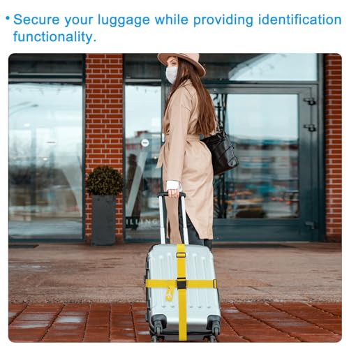 Image of PATIKIL Luggage Strap with Luggage Tag and Loop 78 inchx2 inch, 3 Set Adjustable Suitcase Belt for Travel Packing Bag Closure Identify, Yellow