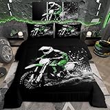 Feelyou Dirt Bike Comforter Set Twin Size Racing Themed Bedding Set Ultra Soft Racing Motocross Rider Comforter for Kids Boys Girls Motorcycle Duvet Quilt Bedroom Decor Motorbike Quilt