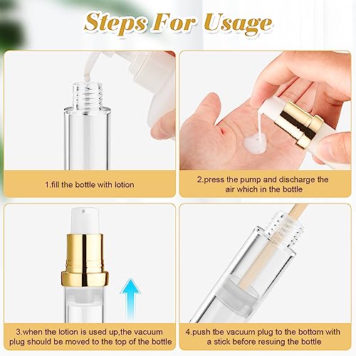 10 Pcs Empty Airless Pump Bottle Travel Cosmetic Cream Pump Bottle Refillable Vacuum Dispenser Pump Containers for Lotion Cream and More (gold-10ml)4