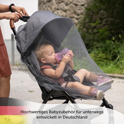 Zamboo Universal Insektenschutz - Mückennetz für Kinderwagen & Buggy/Premium QUALITÄT: idealer Schutz vor Wespen & Stechmücken Dank feinem Netzgewebe, reißfest & waschbar, mit Tasche - Grau