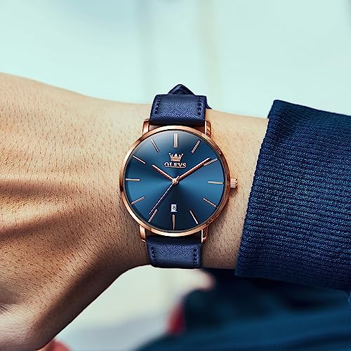 Image of OLEVS Mens Watches Minimalist Ultra Thin Fashion Casual Analog Quartz Date Watch Waterproof Slim Simple Big Face Dress Wrist Watch with Retro Leather Band for Men